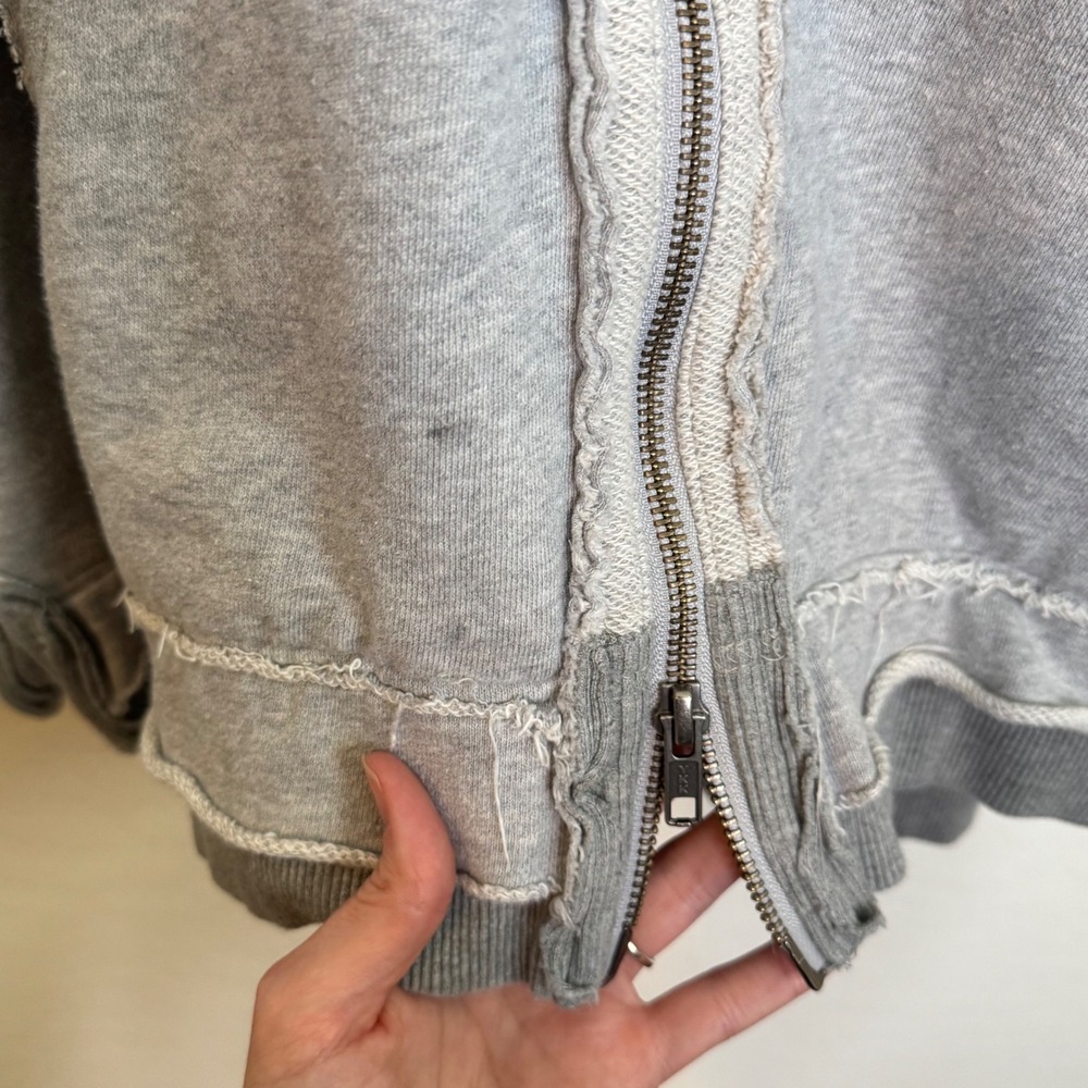 We The Free Free People Oversized Beach Grunge Zip Hoodie Gray Large Distressed - Picture 5 of 12